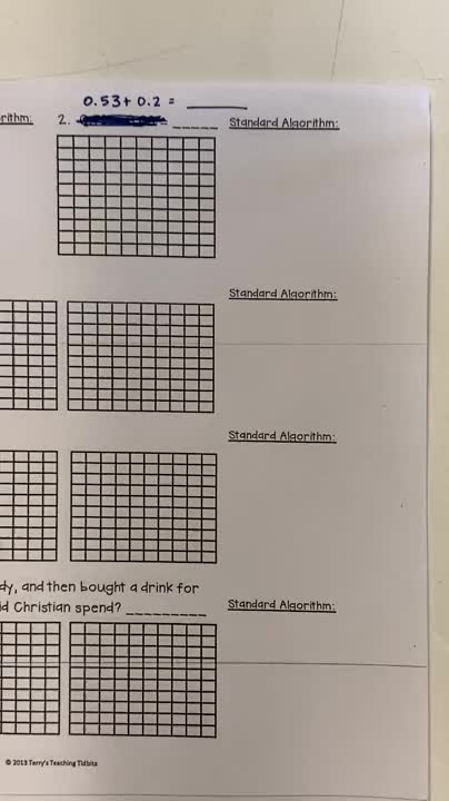 Strategies for Adding and Subtracting Decimals-Models (TIC-TAC-TOE)